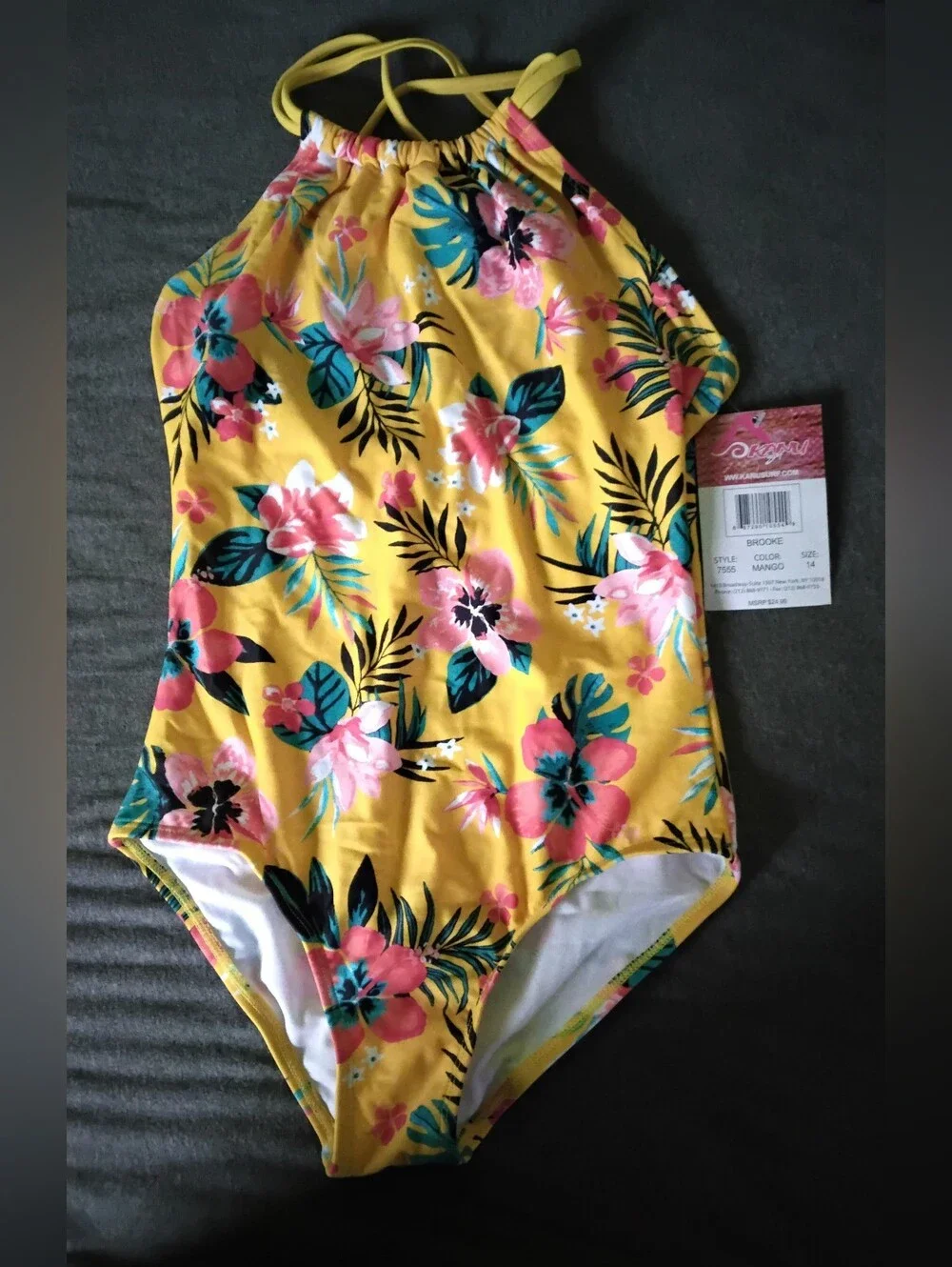 Kanu Surf Girls Size 14 Flower Power Floral Ruffle One Piece Swimsuit NWT